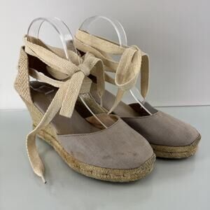 Soludos Women's Espadrille Wedge Ankle Tie Up Tan Sandals Shoes size 8 READ!!